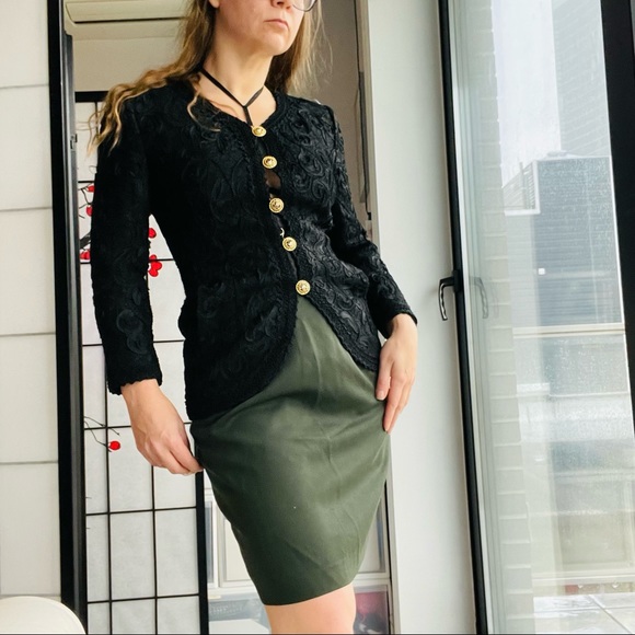 Green Genuine Wool Pencil Skirt